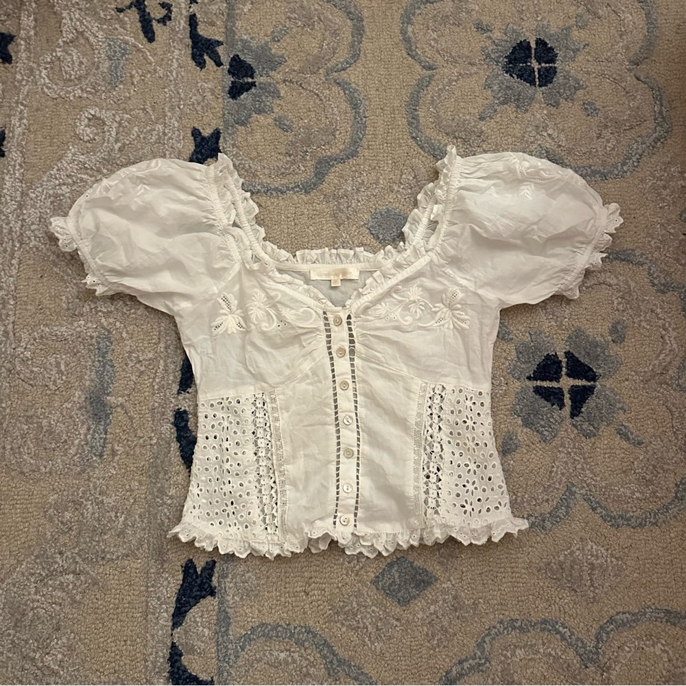 LoveShackFancy Bryant Top in Antique White